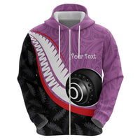 Personalised Aotearoa Lawn Bowls Hoodie Maori and Silver Fern Sporty Style Pink Color - Polynesian Pride
