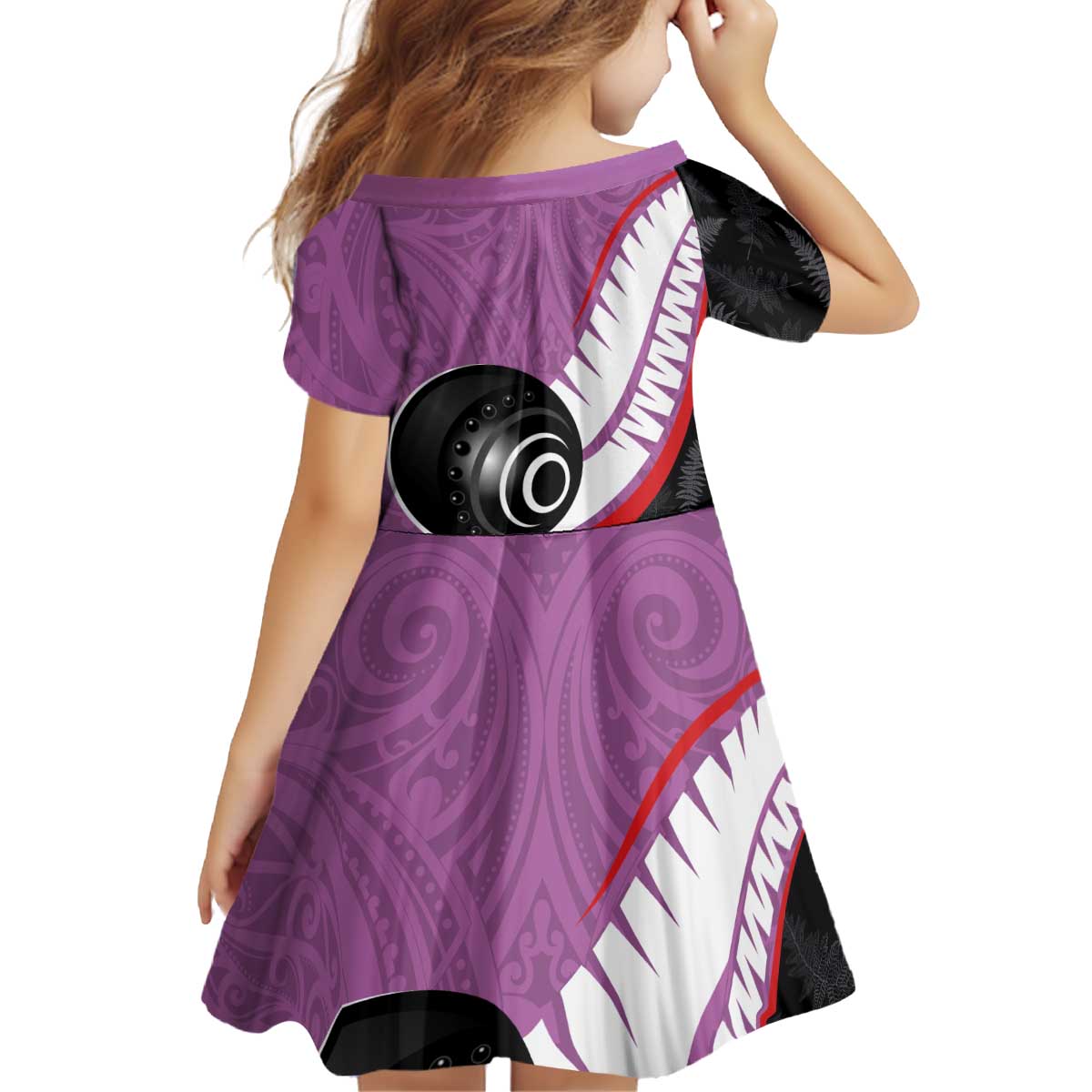 Personalised Aotearoa Lawn Bowls Kid Short Sleeve Dress Maori and Silver Fern Sporty Style Pink Color - Polynesian Pride