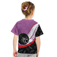 Personalised Aotearoa Lawn Bowls Kid T Shirt Maori and Silver Fern Sporty Style Pink Color - Polynesian Pride