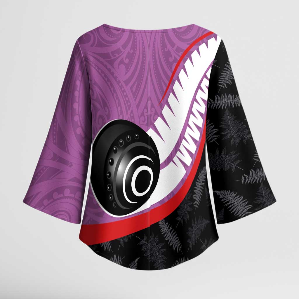 Personalised Aotearoa Lawn Bowls Kimono Sleeve Blouse Maori and Silver Fern Sporty Style Pink Color - Polynesian Pride