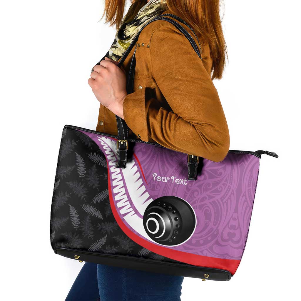 Personalised Aotearoa Lawn Bowls Leather Tote Bag Maori and Silver Fern Sporty Style Pink Color - Polynesian Pride