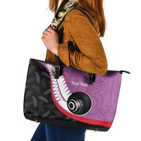 Personalised Aotearoa Lawn Bowls Leather Tote Bag Maori and Silver Fern Sporty Style Pink Color - Polynesian Pride