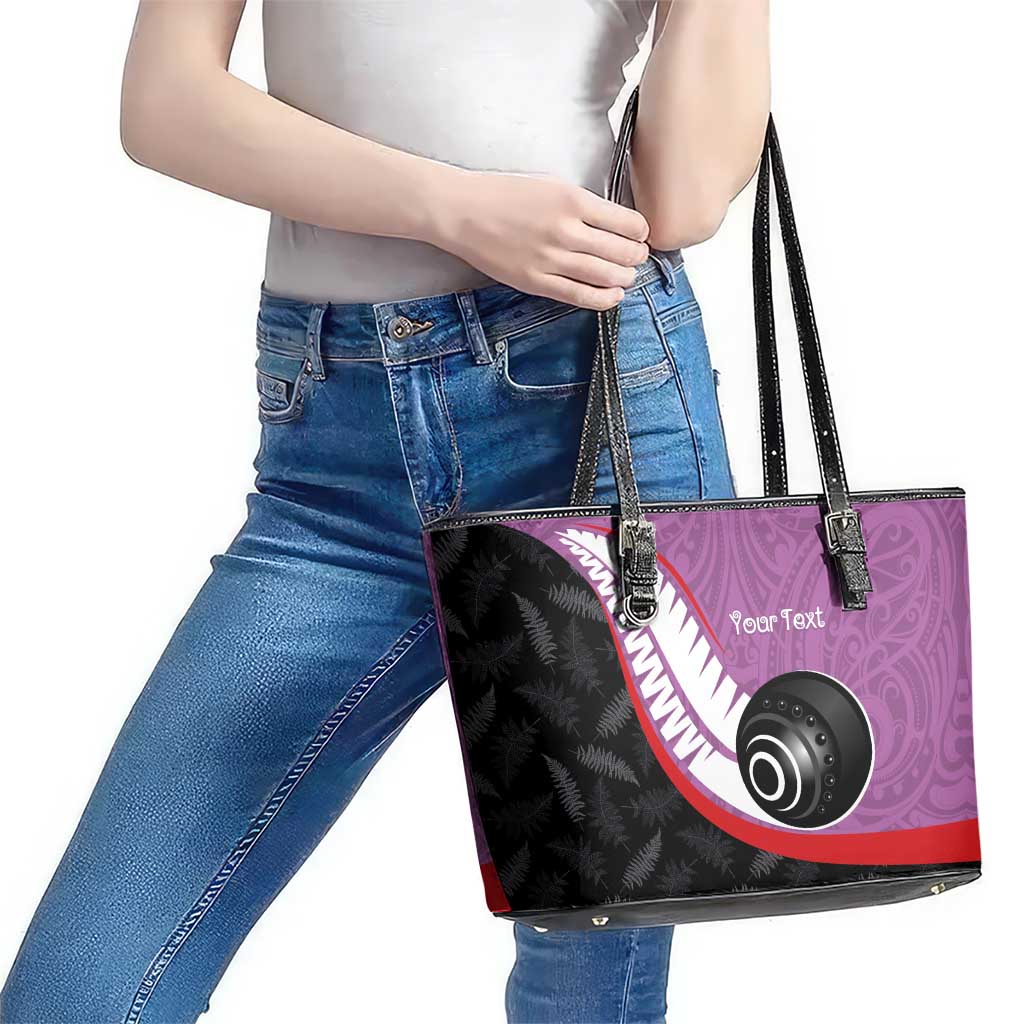 Personalised Aotearoa Lawn Bowls Leather Tote Bag Maori and Silver Fern Sporty Style Pink Color - Polynesian Pride