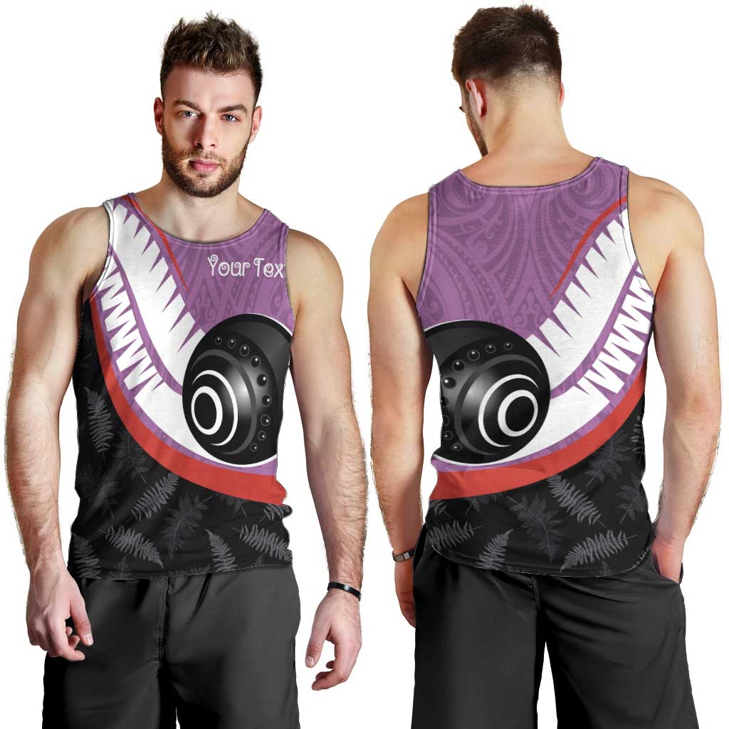 Personalised Aotearoa Lawn Bowls Men Tank Top Maori and Silver Fern Sporty Style Pink Color - Polynesian Pride