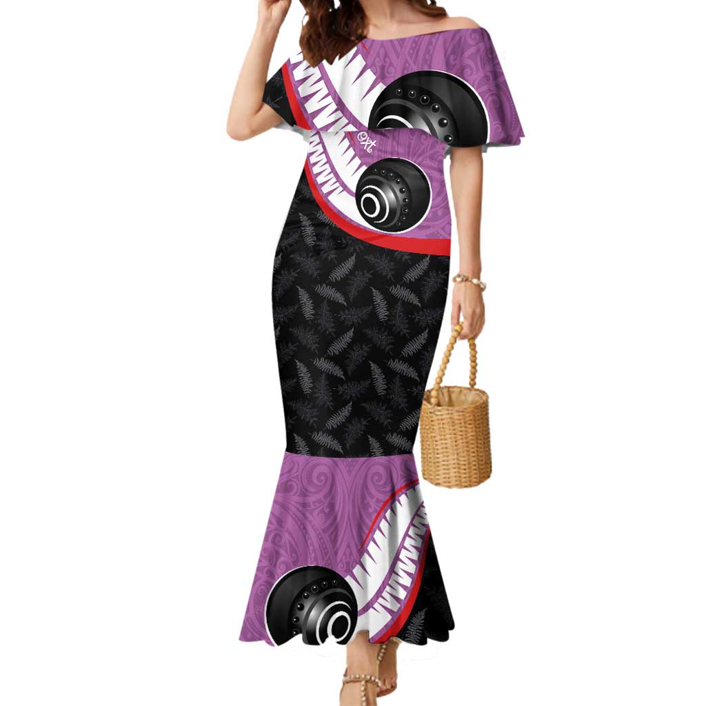 Personalised Aotearoa Lawn Bowls Mermaid Dress Maori and Silver Fern Sporty Style Pink Color - Polynesian Pride