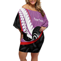 Personalised Aotearoa Lawn Bowls Off Shoulder Short Dress Maori and Silver Fern Sporty Style Pink Color - Polynesian Pride