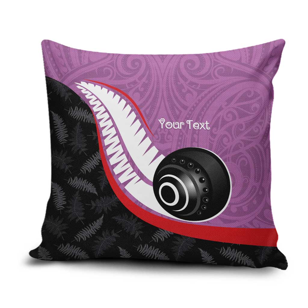 Personalised Aotearoa Lawn Bowls Pillow Cover Maori and Silver Fern Sporty Style Pink Color - Polynesian Pride