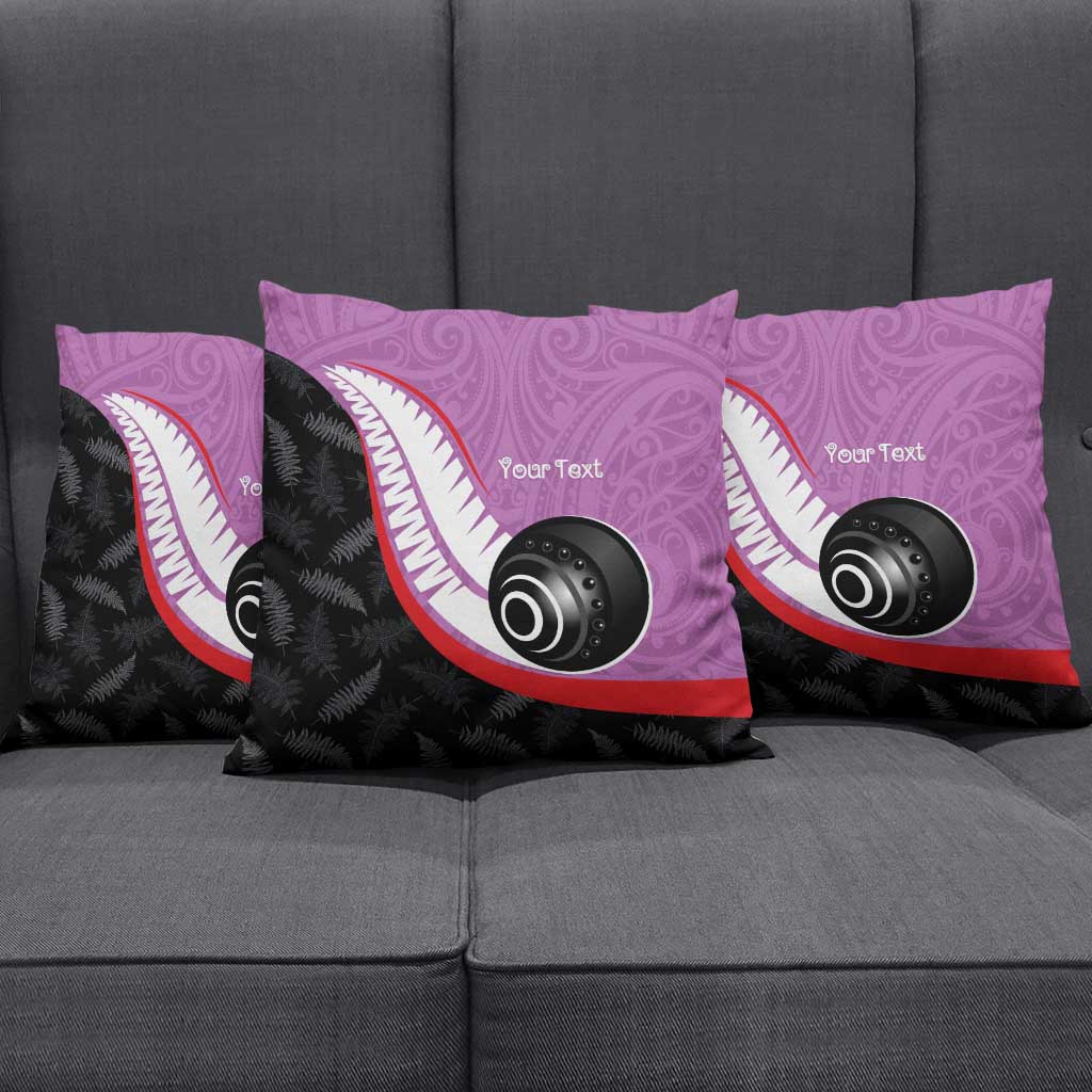Personalised Aotearoa Lawn Bowls Pillow Cover Maori and Silver Fern Sporty Style Pink Color - Polynesian Pride