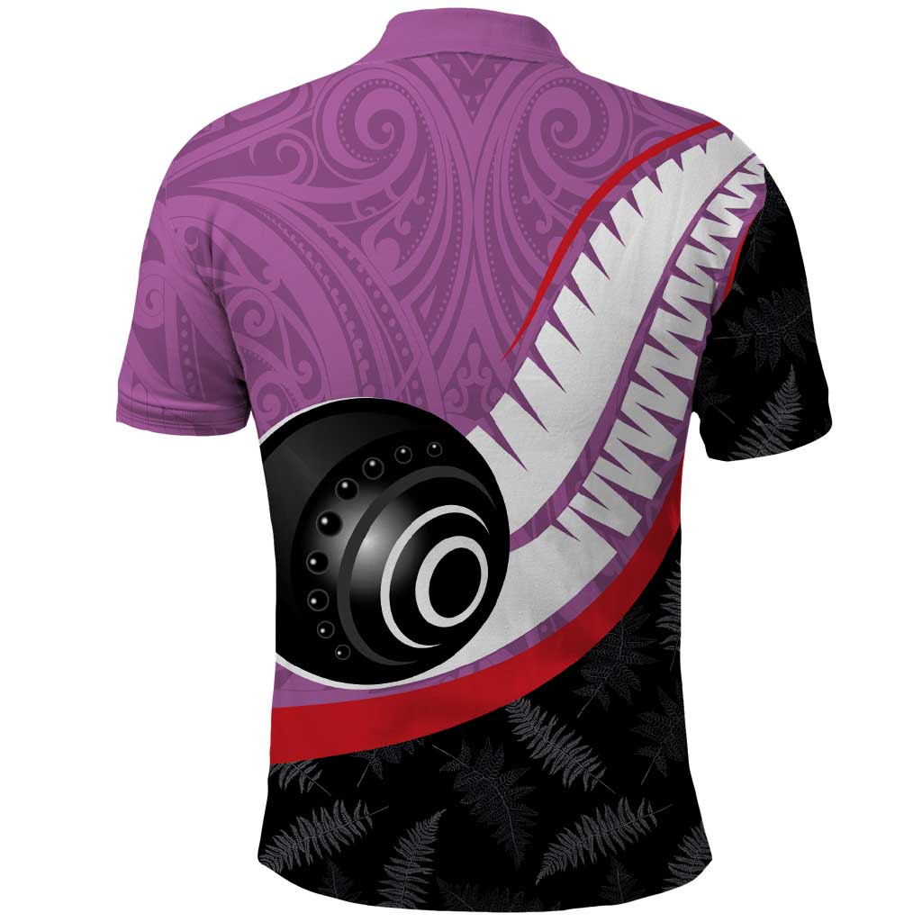 Personalised Aotearoa Lawn Bowls Polo Shirt Maori and Silver Fern Sporty Style Pink Color - Polynesian Pride