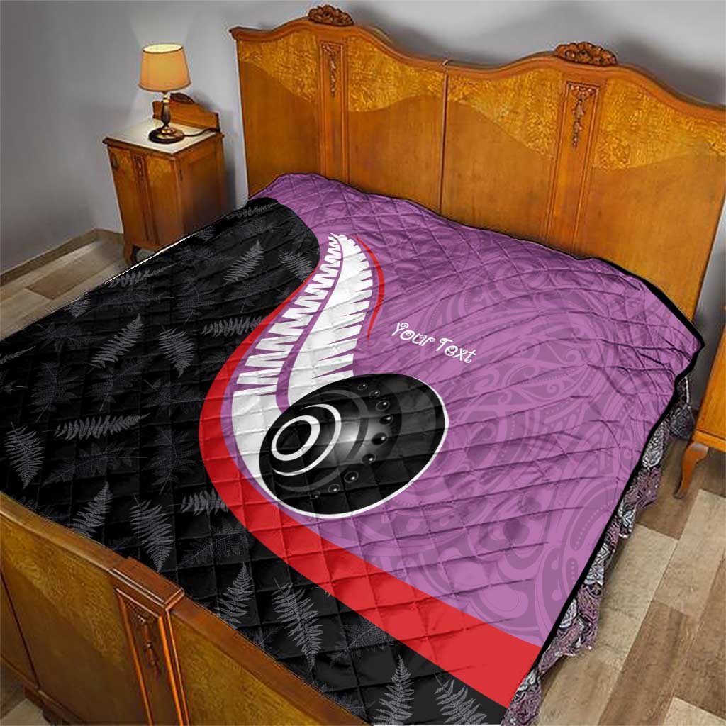 Personalised Aotearoa Lawn Bowls Quilt Maori and Silver Fern Sporty Style Pink Color - Polynesian Pride