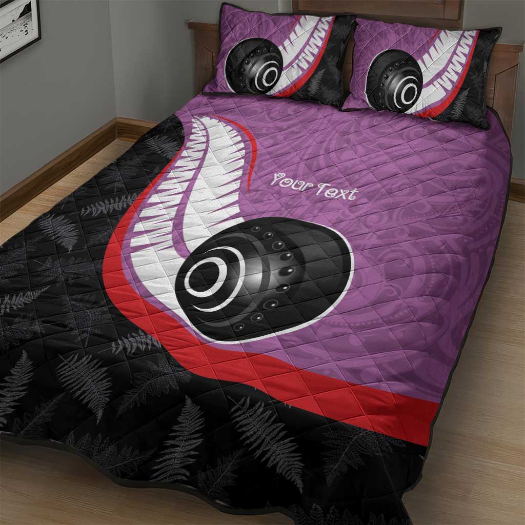 Personalised Aotearoa Lawn Bowls Quilt Bed Set Maori and Silver Fern Sporty Style Pink Color - Polynesian Pride
