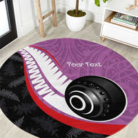 Personalised Aotearoa Lawn Bowls Round Carpet Maori and Silver Fern Sporty Style Pink Color - Polynesian Pride