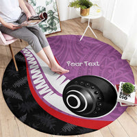 Personalised Aotearoa Lawn Bowls Round Carpet Maori and Silver Fern Sporty Style Pink Color - Polynesian Pride