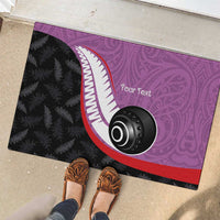 Personalised Aotearoa Lawn Bowls Rubber Doormat Maori and Silver Fern Sporty Style Pink Color - Polynesian Pride