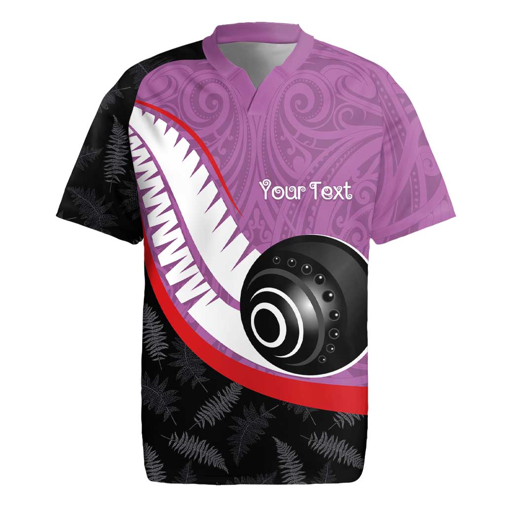 Personalised Aotearoa Lawn Bowls Rugby Jersey Maori and Silver Fern Sporty Style Pink Color - Polynesian Pride