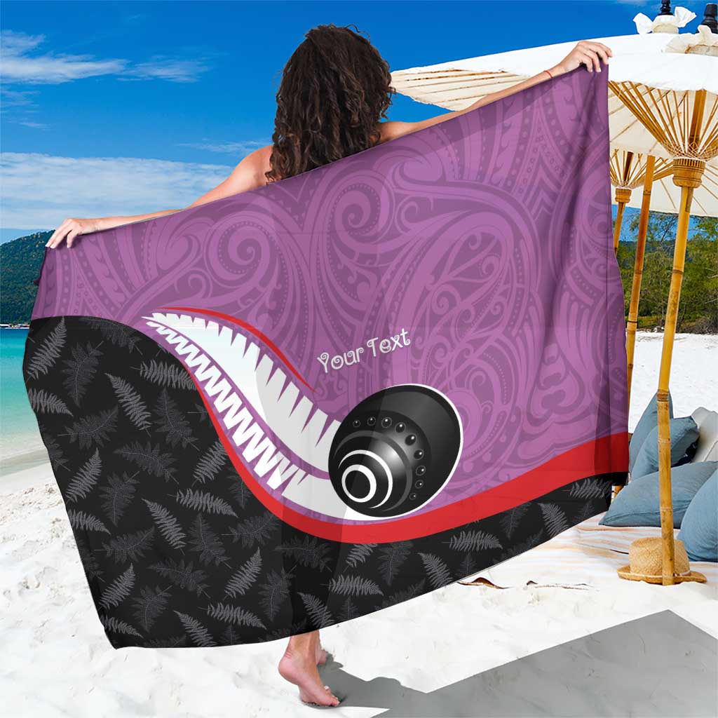 Personalised Aotearoa Lawn Bowls Sarong Maori and Silver Fern Sporty Style Pink Color - Polynesian Pride