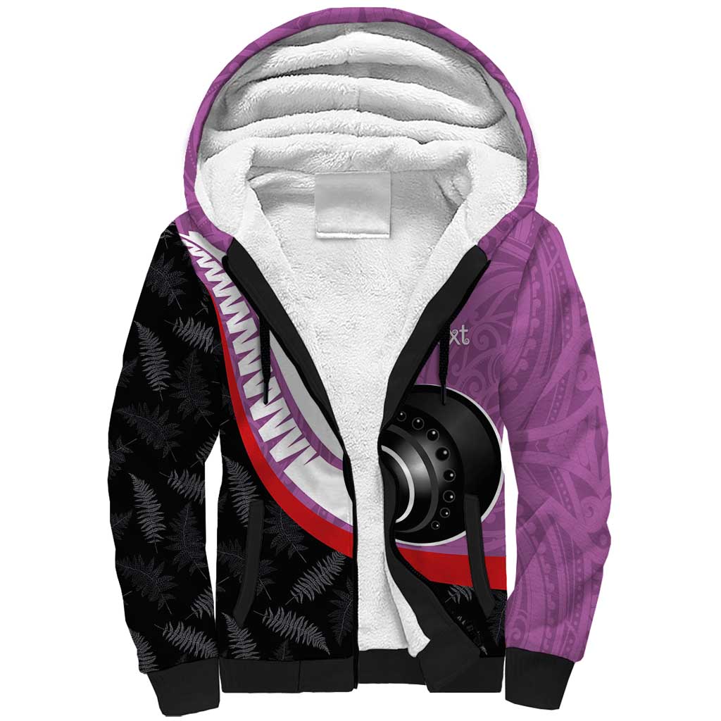 Personalised Aotearoa Lawn Bowls Sherpa Hoodie Maori and Silver Fern Sporty Style Pink Color - Polynesian Pride