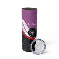 Personalised Aotearoa Lawn Bowls Skinny Tumbler Maori and Silver Fern Sporty Style Pink Color - Polynesian Pride