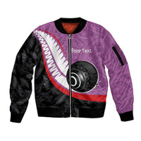 Personalised Aotearoa Lawn Bowls Sleeve Zip Bomber Jacket Maori and Silver Fern Sporty Style Pink Color - Polynesian Pride