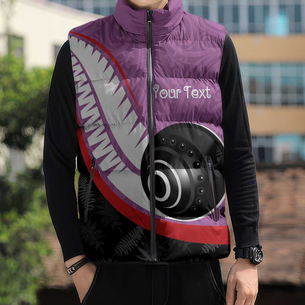 Personalised Aotearoa Lawn Bowls Sleeveless Puffer Jacket Maori and Silver Fern Sporty Style Pink Color - Polynesian Pride