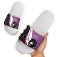 Personalised Aotearoa Lawn Bowls Slide Sandals Maori and Silver Fern Sporty Style Pink Color - Polynesian Pride