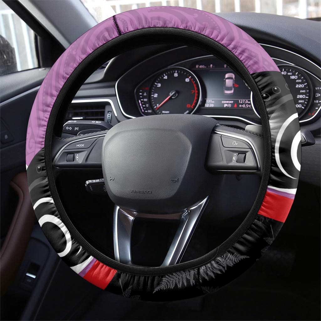 Aotearoa Lawn Bowls Steering Wheel Cover Maori and Silver Fern Sporty Style Pink Color - Polynesian Pride