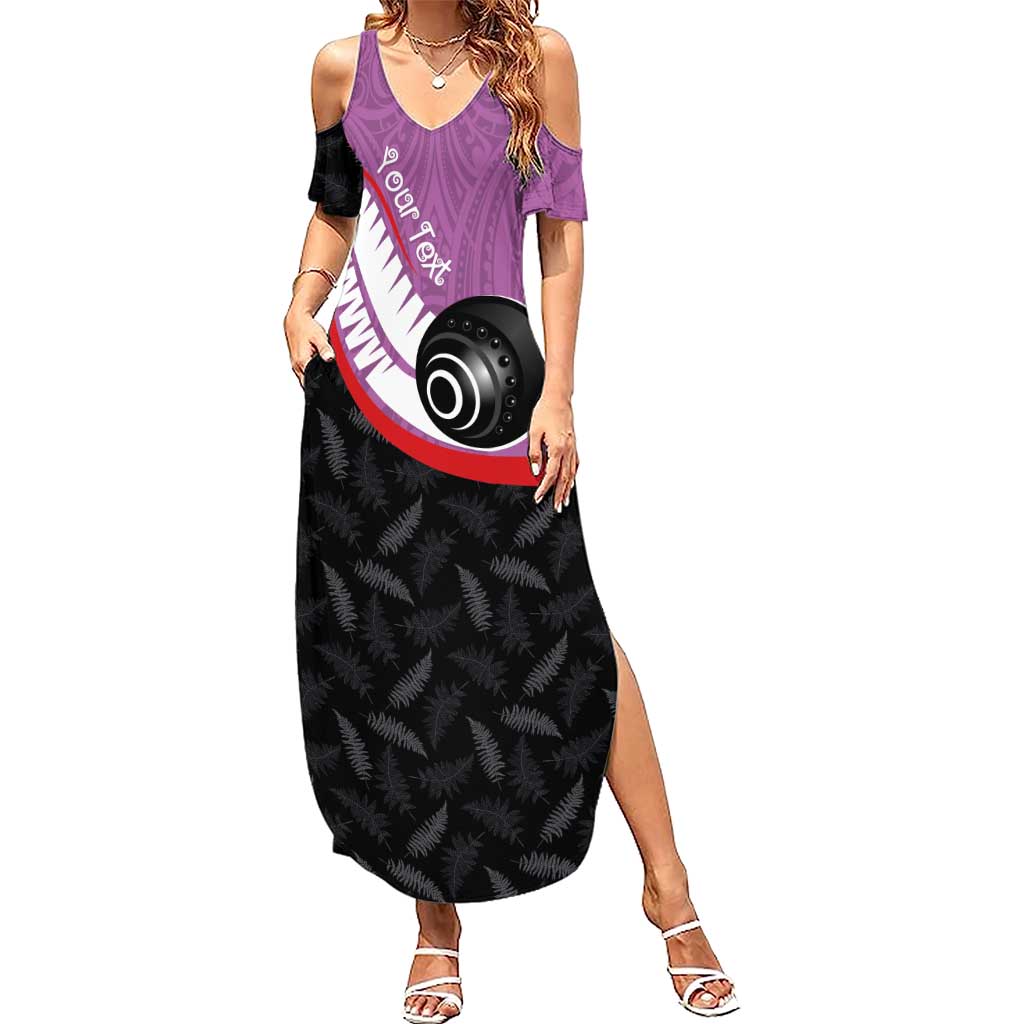 Personalised Aotearoa Lawn Bowls Summer Maxi Dress Maori and Silver Fern Sporty Style Pink Color - Polynesian Pride