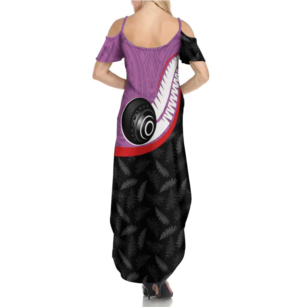 Personalised Aotearoa Lawn Bowls Summer Maxi Dress Maori and Silver Fern Sporty Style Pink Color - Polynesian Pride