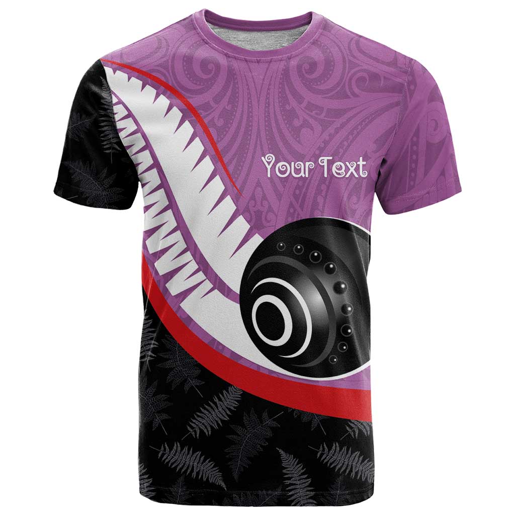 Personalised Aotearoa Lawn Bowls T Shirt Maori and Silver Fern Sporty Style Pink Color - Polynesian Pride