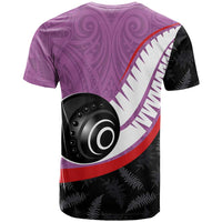 Personalised Aotearoa Lawn Bowls T Shirt Maori and Silver Fern Sporty Style Pink Color - Polynesian Pride