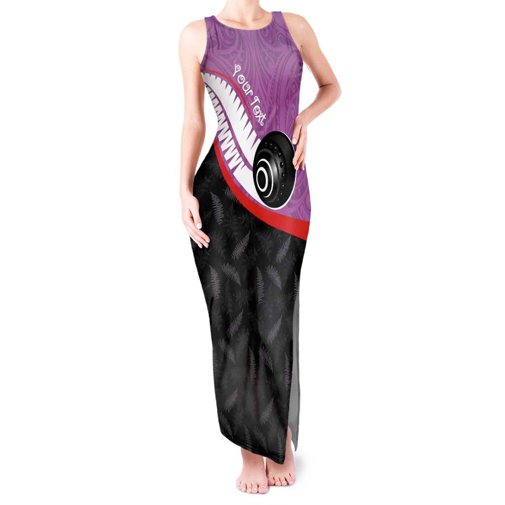Personalised Aotearoa Lawn Bowls Tank Maxi Dress Maori and Silver Fern Sporty Style Pink Color - Polynesian Pride