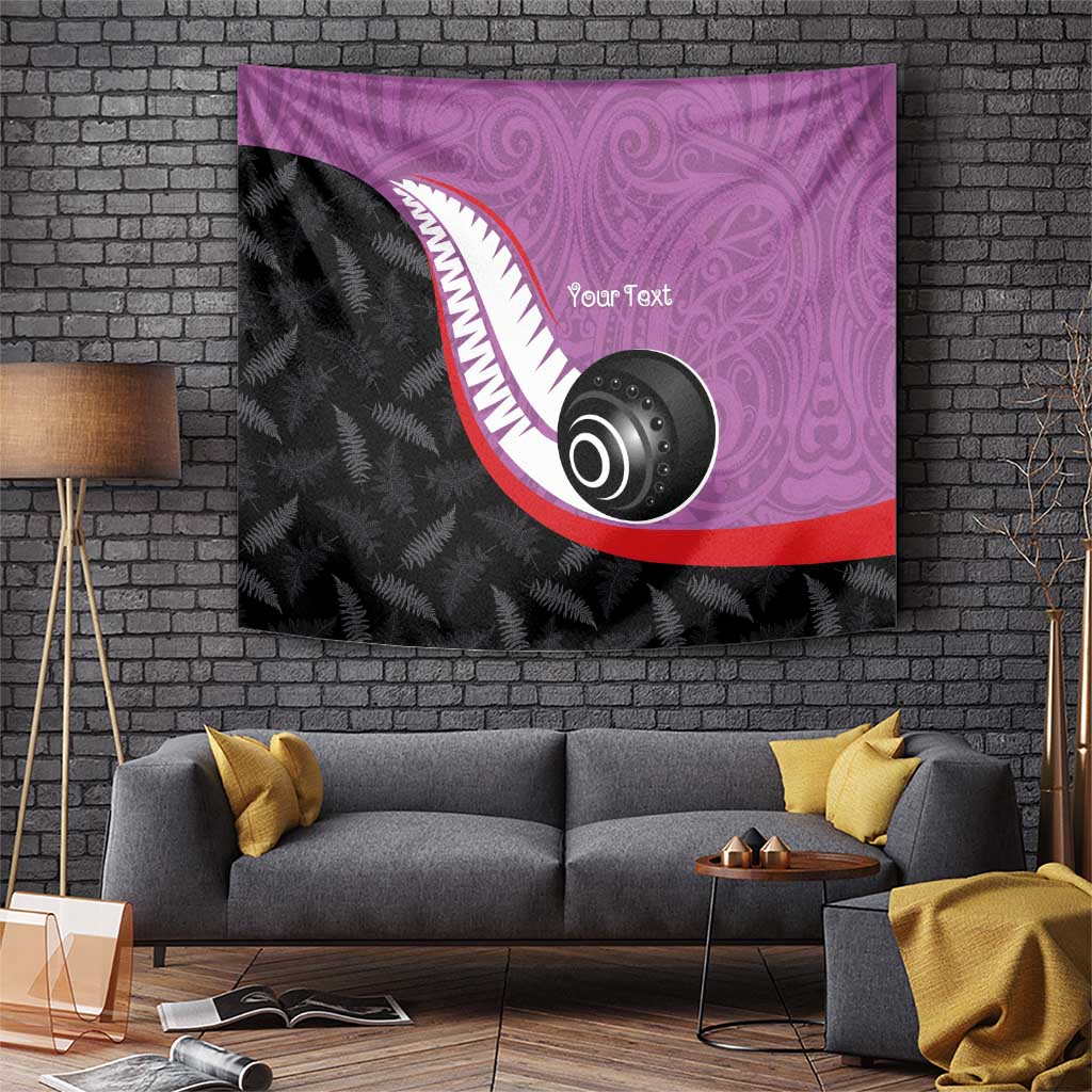 Personalised Aotearoa Lawn Bowls Tapestry Maori and Silver Fern Sporty Style Pink Color - Polynesian Pride