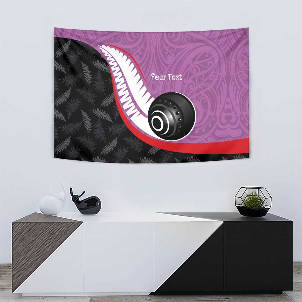 Personalised Aotearoa Lawn Bowls Tapestry Maori and Silver Fern Sporty Style Pink Color - Polynesian Pride