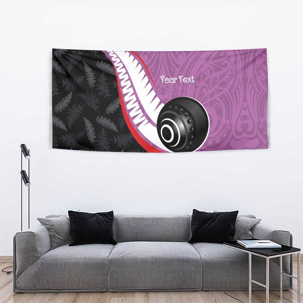 Personalised Aotearoa Lawn Bowls Tapestry Maori and Silver Fern Sporty Style Pink Color - Polynesian Pride