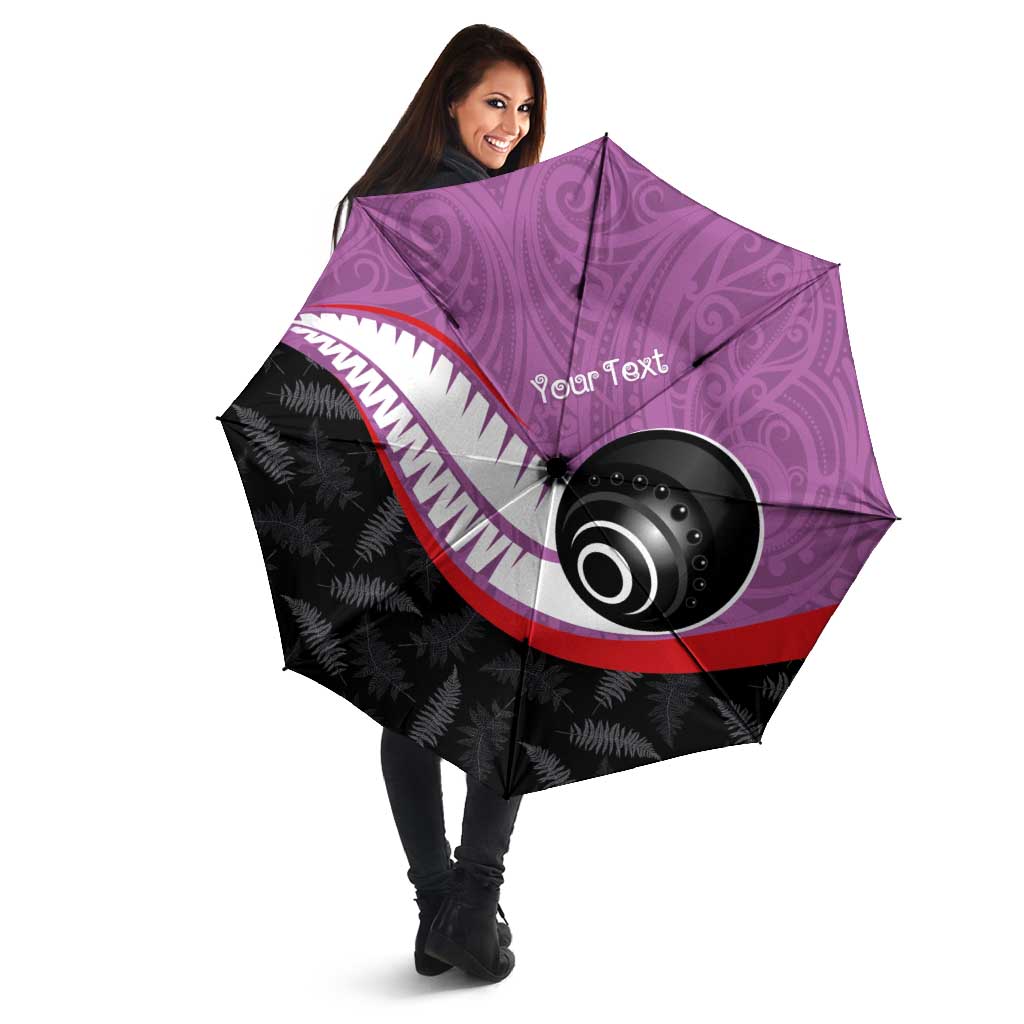 Personalised Aotearoa Lawn Bowls Umbrella Maori and Silver Fern Sporty Style Pink Color - Polynesian Pride