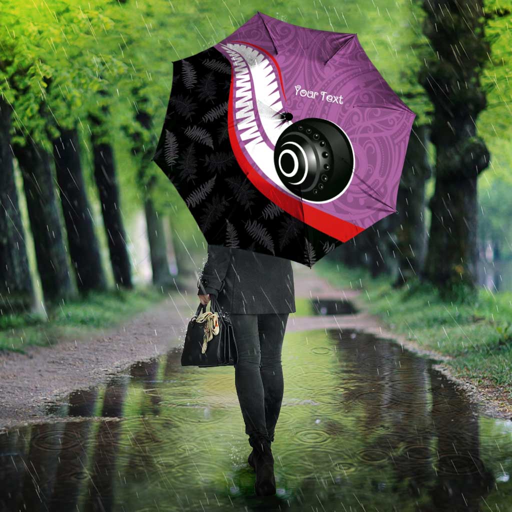 Personalised Aotearoa Lawn Bowls Umbrella Maori and Silver Fern Sporty Style Pink Color - Polynesian Pride