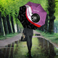 Personalised Aotearoa Lawn Bowls Umbrella Maori and Silver Fern Sporty Style Pink Color - Polynesian Pride