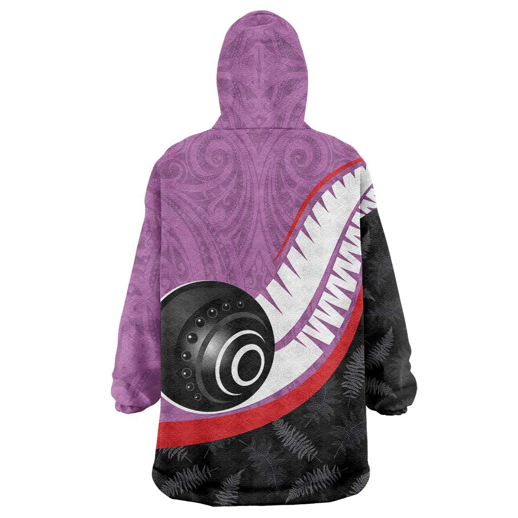 Personalised Aotearoa Lawn Bowls Wearable Blanket Hoodie Maori and Silver Fern Sporty Style Pink Color - Polynesian Pride