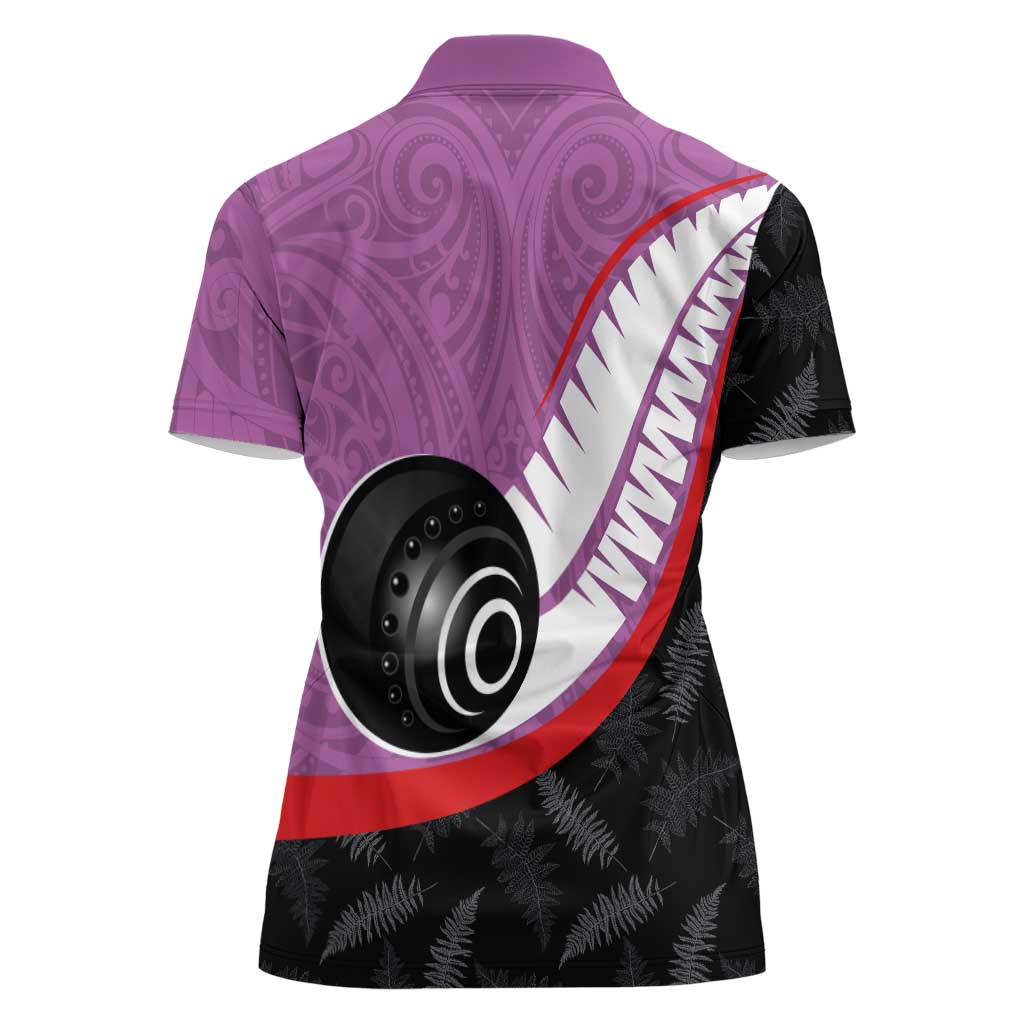 Personalised Aotearoa Lawn Bowls Women Polo Shirt Maori and Silver Fern Sporty Style Pink Color - Polynesian Pride