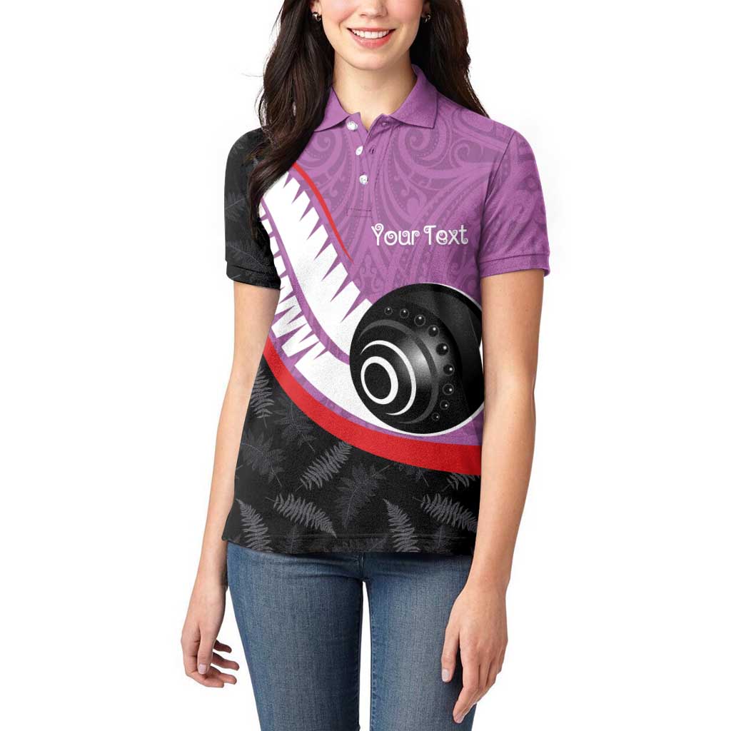 Personalised Aotearoa Lawn Bowls Women Polo Shirt Maori and Silver Fern Sporty Style Pink Color - Polynesian Pride
