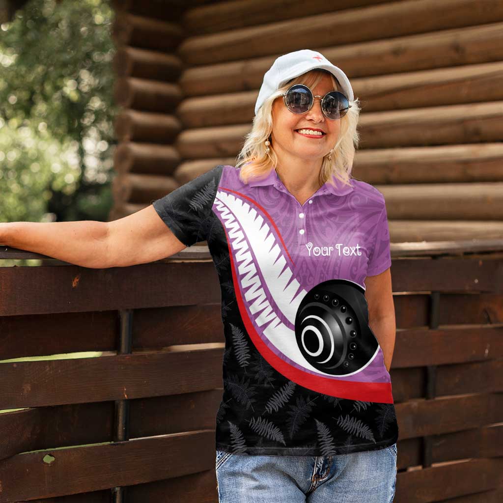 Personalised Aotearoa Lawn Bowls Women Polo Shirt Maori and Silver Fern Sporty Style Pink Color - Polynesian Pride