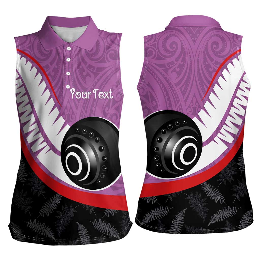 Personalised Aotearoa Lawn Bowls Women Sleeveless Polo Shirt Maori and Silver Fern Sporty Style Pink Color - Polynesian Pride
