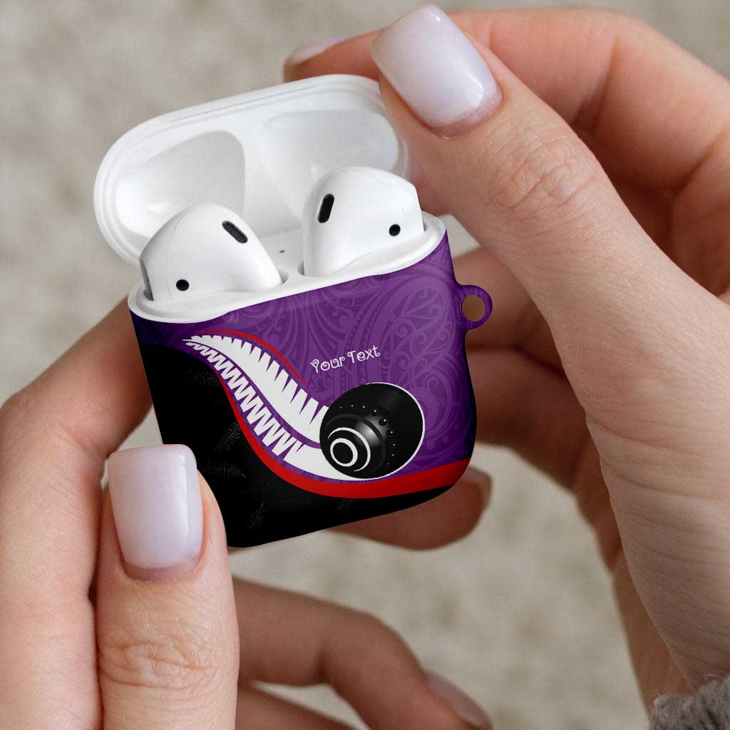 Personalised Aotearoa Lawn Bowls AirPods Case Maori and Silver Fern Sporty Style Purple Color - Polynesian Pride