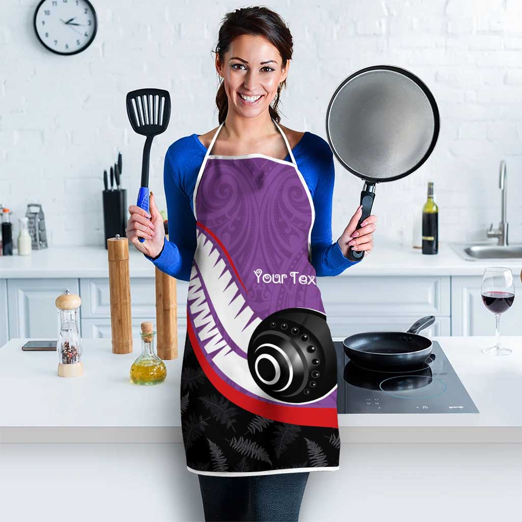 Personalised Aotearoa Lawn Bowls Apron Maori and Silver Fern Sporty Style Purple Color - Polynesian Pride