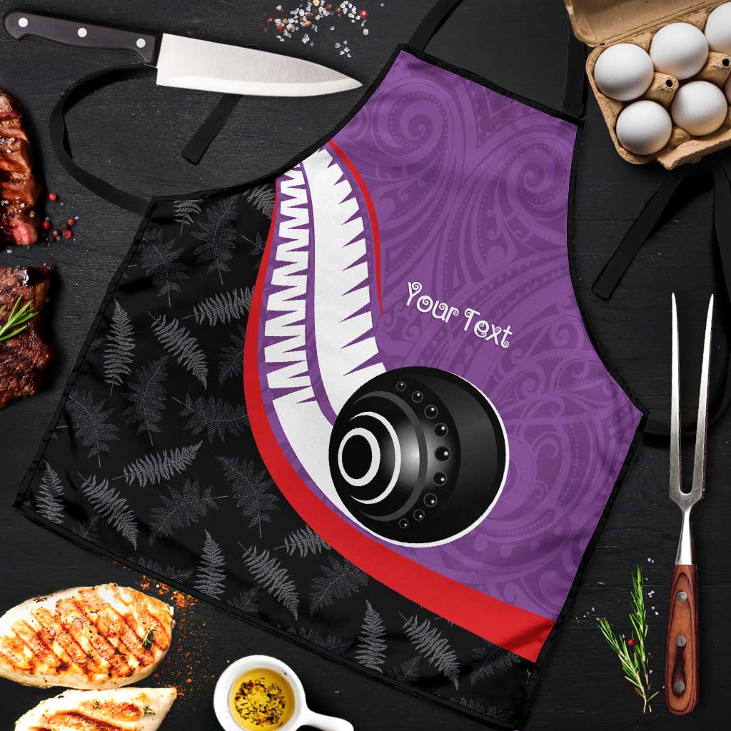 Personalised Aotearoa Lawn Bowls Apron Maori and Silver Fern Sporty Style Purple Color - Polynesian Pride