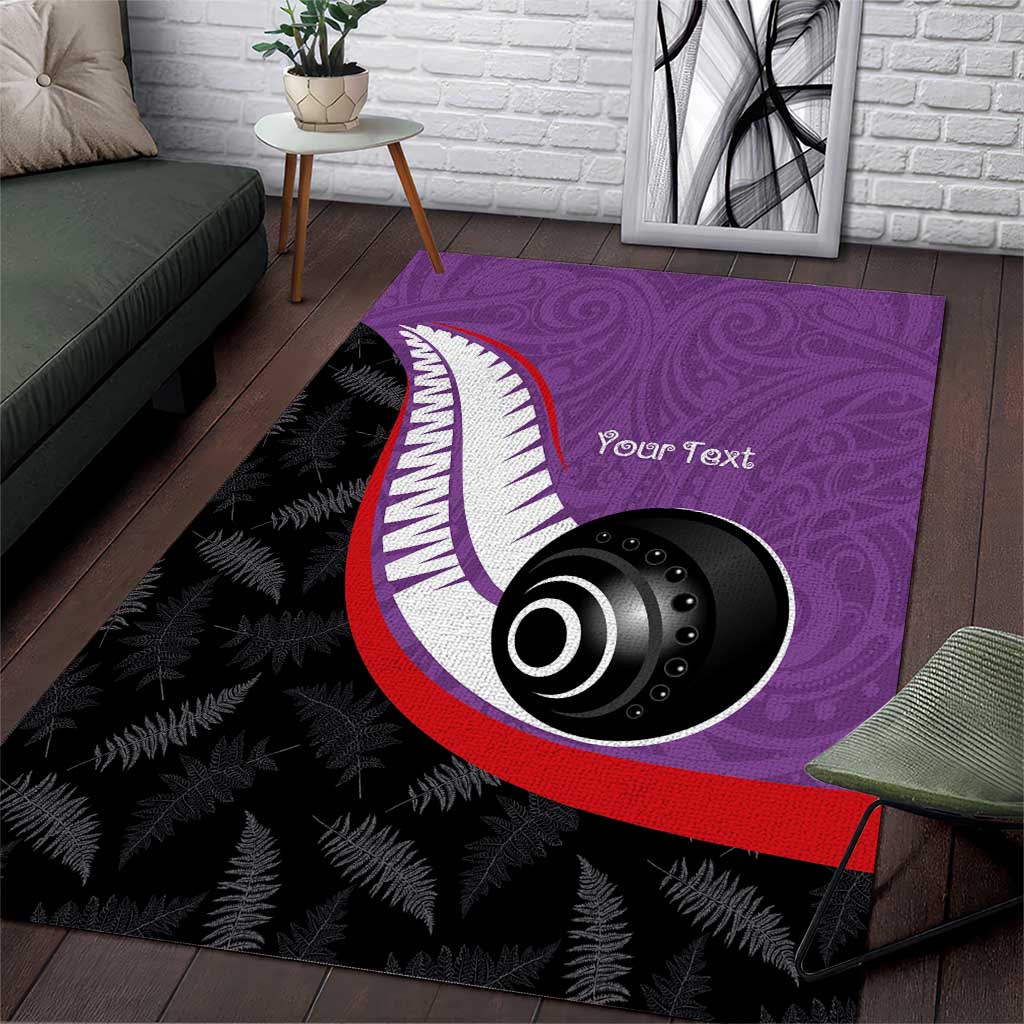 Personalised Aotearoa Lawn Bowls Area Rug Maori and Silver Fern Sporty Style Purple Color - Polynesian Pride