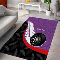 Personalised Aotearoa Lawn Bowls Area Rug Maori and Silver Fern Sporty Style Purple Color - Polynesian Pride