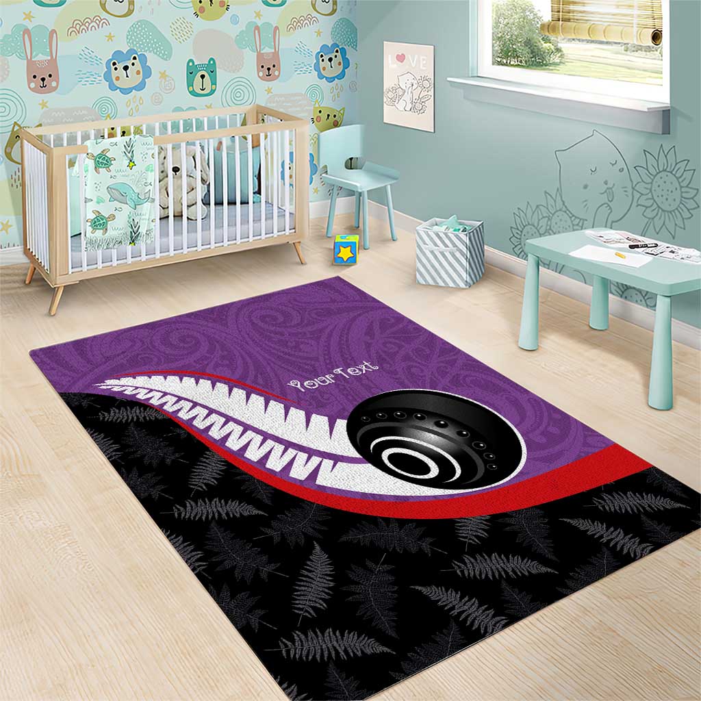 Personalised Aotearoa Lawn Bowls Area Rug Maori and Silver Fern Sporty Style Purple Color - Polynesian Pride