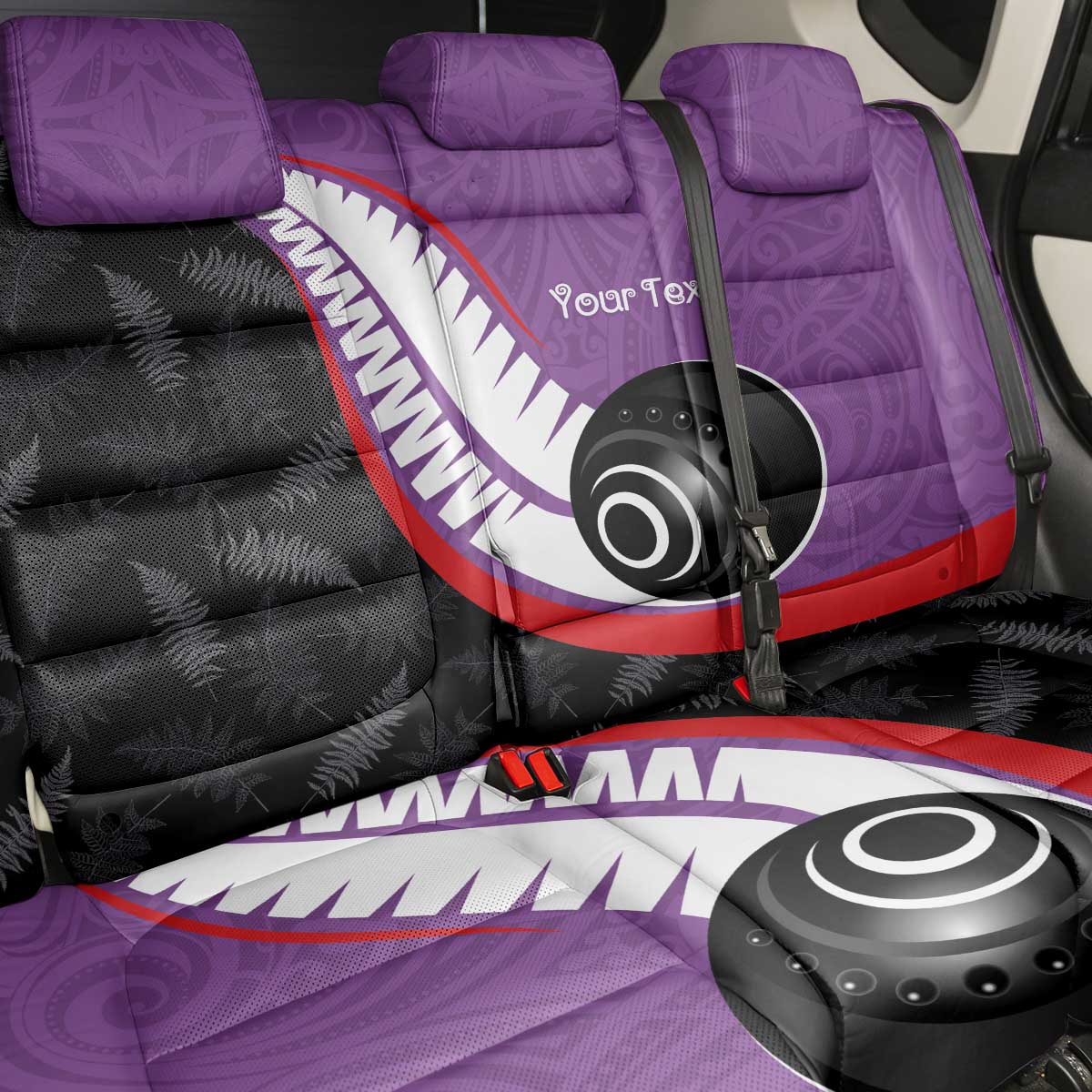 Personalised Aotearoa Lawn Bowls Back Car Seat Cover Maori and Silver Fern Sporty Style Purple Color - Polynesian Pride