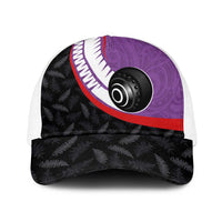 Aotearoa Lawn Bowls Baseball Net Cap Maori and Silver Fern Sporty Style Purple Color - Polynesian Pride